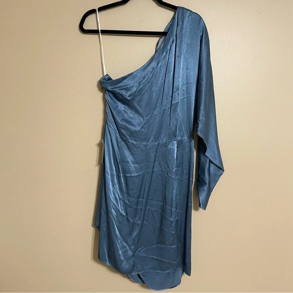 Revolve Elliatt Saronic One Shoulder Mini Dress Blue Satin‎ Size XL NWT